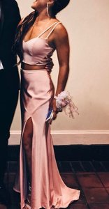Cute Mermaid Sleeveless Pink Evening Party Dresses Sweep Train Zipper