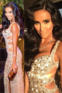 Peach Column/Sheath Scoop Sleeveless Sequined Floor Length Backless Beading and Sequins Prom Dress