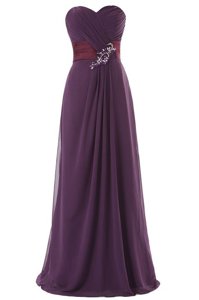 Elegant Purple Chiffon Zipper Sweetheart Sleeveless Floor Length Homecoming Dress Ruffles