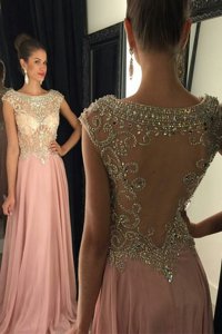 Free and Easy Scoop Sleeveless Zipper With Train Beading and Lace Prom Gown