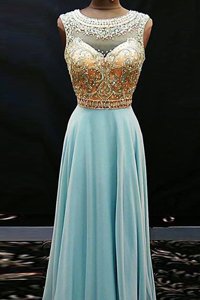 Floor Length Aqua Blue Prom Party Dress Scoop Sleeveless Side Zipper