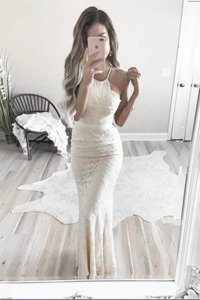 Extravagant Mermaid Halter Top White Zipper Homecoming Dress Lace Sleeveless Floor Length