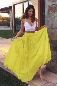 Fabulous Floor Length Zipper Prom Dresses Yellow and In for Prom and Party with Ruching
