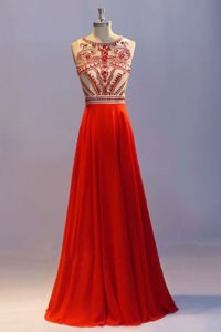 Top Selling Coral Red Evening Dress Prom and For with Beading and Pleated Scoop Sleeveless Side Zipper