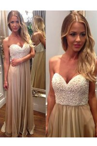 Delicate Floor Length Champagne Sweetheart Sleeveless Zipper