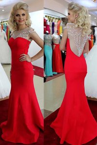 Flirting Mermaid Red Pageant Dress for Womens Prom and Party and For with Beading Scoop Sleeveless Side Zipper