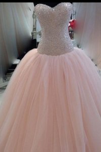 Pink Zipper Sweetheart Beading and Sequins and Bowknot Casual Dresses Tulle Sleeveless