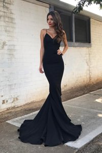 Mermaid Sleeveless With Train Ruching Zipper with Black Sweep Train