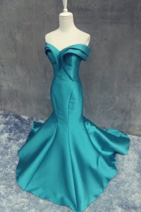 Admirable Mermaid Teal Sleeveless Ruching Zipper Prom Dresses