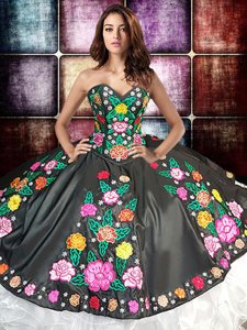 New Style Sleeveless Embroidery and Ruffles Lace Up Quince Ball Gowns