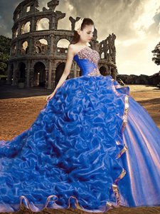 Blue Sweetheart Lace Up Beading and Sequins and Pick Ups Ball Gown Prom Dress Court Train Sleeveless