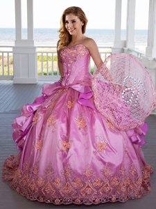 Stunning Floor Length Lilac Vestidos de Quinceanera Taffeta and Lace Sleeveless Beading and Lace and Appliques and Pick Ups