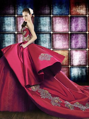 Chic Lace Up Quinceanera Dresses Red and In for Military Ball and Sweet 16 and Quinceanera with Appliques Court Train