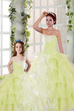 Pretty Light Yellow Quinceanera Dress Military Ball and Sweet 16 and Quinceanera and For with Beading and Ruffled Layers and Ruching Strapless Sleeveless Lace Up