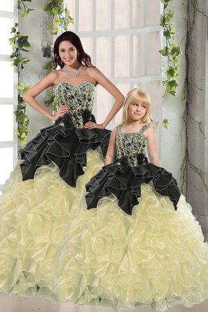 Free and Easy Light Yellow Sleeveless Beading and Ruffles Floor Length Sweet 16 Dresses