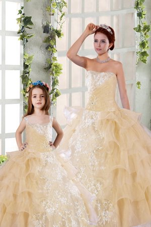 Ruffled Champagne Sleeveless Organza Lace Up Quinceanera Dress for Military Ball and Sweet 16 and Quinceanera