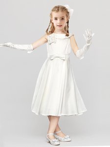 Pretty Tea Length White Flower Girl Dresses Scoop Sleeveless Clasp Handle
