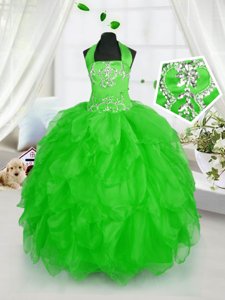 Super Organza Halter Top Sleeveless Lace Up Appliques and Ruffles Little Girl Pageant Gowns in