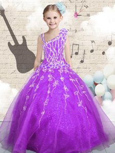Purple Sleeveless Organza Lace Up Kids Pageant Dress for Party and Wedding Party