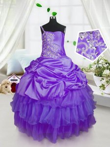 Custom Made Purple Strapless Lace Up Beading and Ruffled Layers and Pick Ups Party Dress Sleeveless