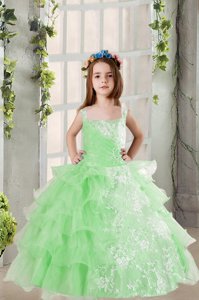 Trendy Sleeveless Lace and Ruffled Layers Lace Up Little Girls Pageant Gowns