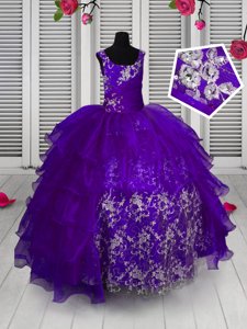 Beautiful Straps Sleeveless Organza Pageant Gowns For Girls Beading and Ruffles and Pick Ups Lace Up