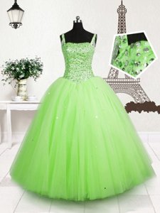 Apple Green Kids Formal Wear Party and Wedding Party and For with Beading and Sequins Straps Sleeveless Lace Up