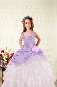 High Quality Ruffled Floor Length Ball Gowns Sleeveless Lilac Casual Dresses Lace Up