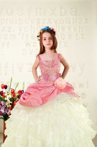 High Quality Ruffled Straps Sleeveless Lace Up Custom Made Pink Organza