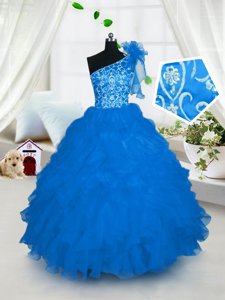 White Square Lace Up Beading and Ruffles Little Girls Pageant Dress Sleeveless