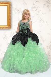 Hot Sale Straps Sleeveless Organza Juniors Party Dress Appliques and Pick Ups Lace Up
