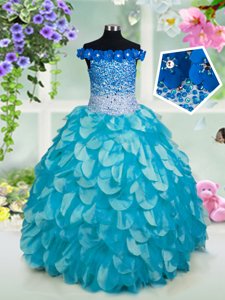 Perfect Off the Shoulder Sleeveless Beading and Sashes|ribbons and Sequins Lace Up Little Girl Pageant Dress