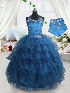 Enchanting Halter Top Apple Green Sleeveless Organza Lace Up Teens Party Dress for Military Ball and Sweet 16 and Quinceanera