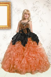 Exquisite Straps Sleeveless Organza Little Girls Pageant Dress Beading and Pick Ups Lace Up