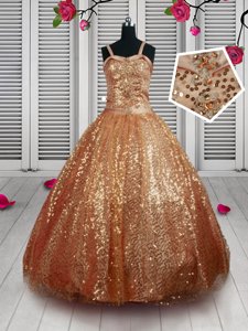 Rust Red Girls Pageant Dresses Party and Wedding Party and For with Beading and Sequins Straps Sleeveless Lace Up