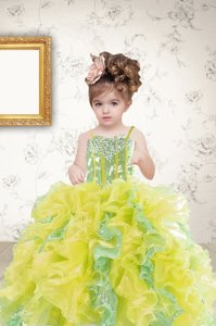 Super Multi-color Spaghetti Straps Neckline Beading and Ruffles and Sequins Juniors Party Dress Sleeveless Lace Up