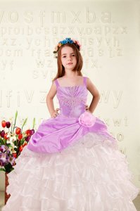 Dazzling Fuchsia Sleeveless Beading and Ruffled Layers and Hand Made Flower Floor Length Womens Party Dresses