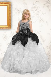 Silver Little Girls Pageant Gowns Party and Wedding Party and For with Beading and Pick Ups Straps Sleeveless Lace Up