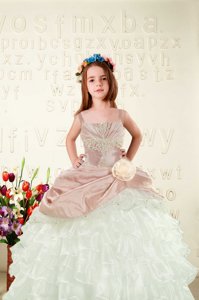 Ruffled Peach Sleeveless Organza Lace Up Party Dress Wholesale for Military Ball and Sweet 16 and Quinceanera