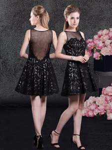 Bateau Sleeveless Side Zipper Club Wear Black Lace