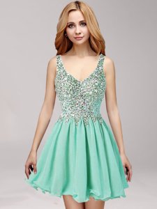 Amazing Apple Green Straps Neckline Beading and Ruffles Club Wear Sleeveless Side Zipper