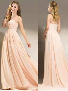 Peach Empire Chiffon Sweetheart Sleeveless Belt With Train Clasp Handle Prom Dress Brush Train