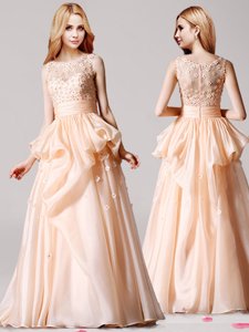 Fabulous Scoop Appliques and Pick Ups Prom Party Dress Champagne Zipper Sleeveless Floor Length