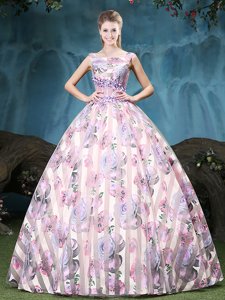 Custom Design Straps Straps Multi-color Sleeveless Appliques and Pattern Floor Length Quinceanera Gowns