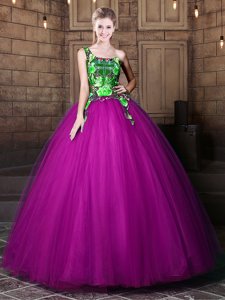 Exceptional One Shoulder Sleeveless Lace Up Ball Gown Prom Dress Purple Tulle
