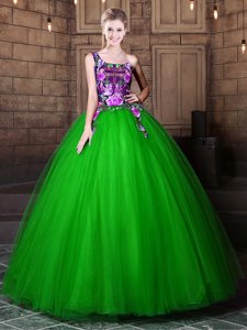 One Shoulder Sleeveless Tulle Lace Up Quinceanera Gowns for Military Ball and Sweet 16 and Quinceanera