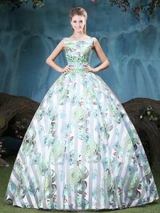 Exceptional Straps Straps Floor Length Lace Up Quinceanera Dress Multi-color and In for Military Ball and Sweet 16 and Quinceanera with Appliques and Pattern