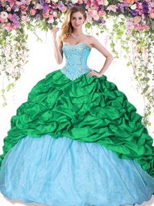 Custom Design Sleeveless Floor Length Beading and Ruffles Lace Up Quince Ball Gowns with Eggplant Purple