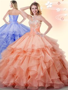 Graceful Floor Length Orange Sweet 16 Quinceanera Dress Sweetheart Sleeveless Lace Up