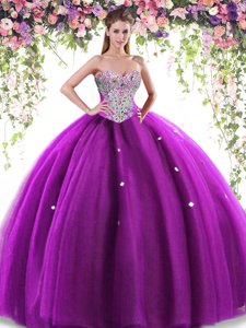 Sweetheart Sleeveless Lace Up Quinceanera Gowns Eggplant Purple Tulle